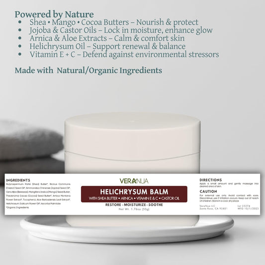 Helichrysum Balm with Shea Butter & Arnica – Botanical Skin Moisturizing Massage Salve with Vitamin E, Jojoba & Beeswax