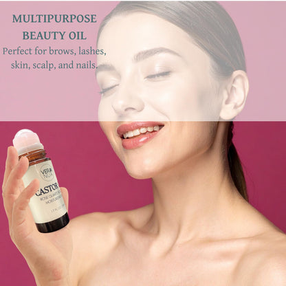 Castor Oil with Rose Quartz Roller – Made with Organic Castor Oil, 100% Pure, Cold-Pressed & Hexane-Free | Ideal For Hair, Lashes, Brows, Skin (50ml)