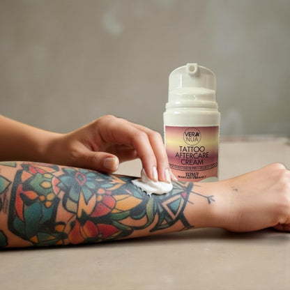 VeraNua Tattoo Aftercare Cream for Women – With Rose Water, Shea Butter, Vitamin E & Jojoba Oil – Soothes, Protects and Brightens Healed Ink, Non-Greasy Moisturizer, Citrus Floral Scent (50ml)