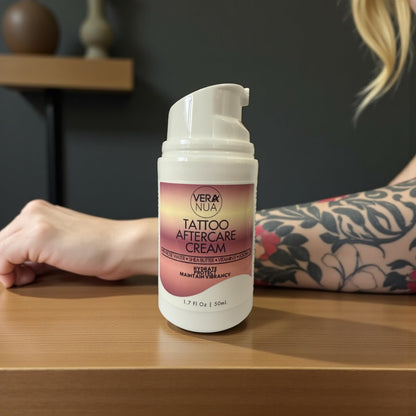 VeraNua Tattoo Aftercare Cream for Women – With Rose Water, Shea Butter, Vitamin E & Jojoba Oil – Soothes, Protects and Brightens Healed Ink, Non-Greasy Moisturizer, Citrus Floral Scent (50ml)
