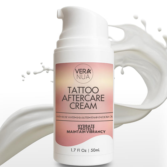 VeraNua Tattoo Aftercare Cream for Women – With Rose Water, Shea Butter, Vitamin E & Jojoba Oil – Soothes, Protects and Brightens Healed Ink, Non-Greasy Moisturizer, Citrus Floral Scent (50ml)