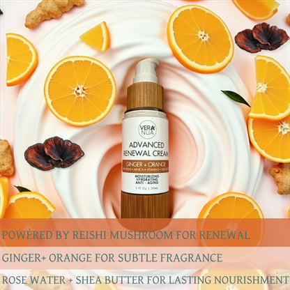 VeraNua Ginger Orange Moisturizer Face Cream - With Reishi Mushroom, Arnica, Jojoba, Vitamin E, Shea Butter, Rose Water, and Arrowroot - Moisturizing, Anti Aging, and Hydrating