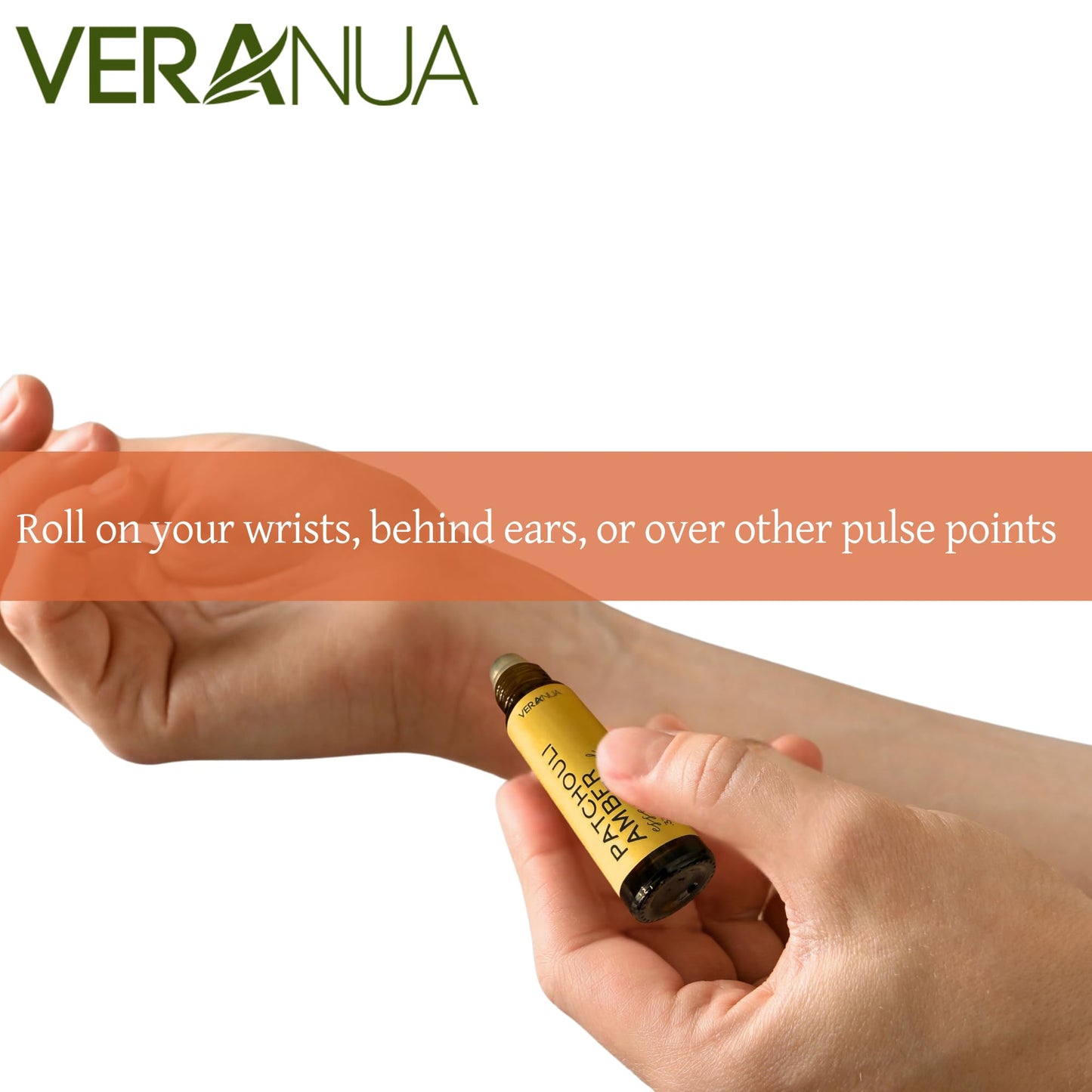 VeraNua Amber Patchouli Perfume Oil Roll On Bottle - Alcohol Free for Men & Women, Warm, Earthy & Exotic Aroma Essence Blend