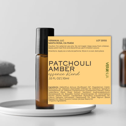 VeraNua Amber Patchouli Perfume Oil Roll On Bottle - Alcohol Free for Men & Women, Warm, Earthy & Exotic Aroma Essence Blend