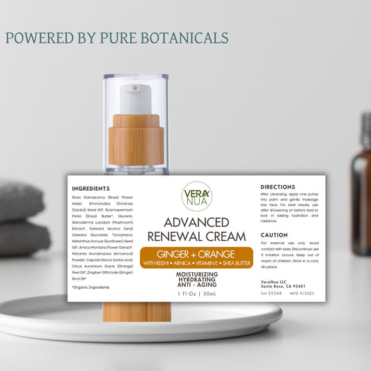 VeraNua Ginger Orange Moisturizer Face Cream - With Reishi Mushroom, Arnica, Jojoba, Vitamin E, Shea Butter, Rose Water, and Arrowroot - Moisturizing, Anti Aging, and Hydrating