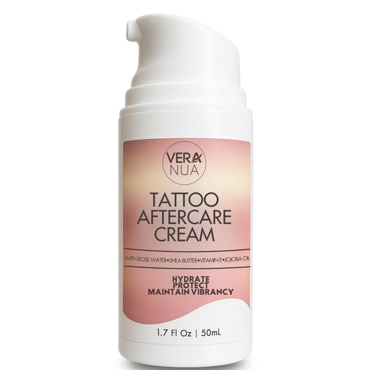 VeraNua Tattoo Aftercare Cream for Women – With Rose Water, Shea Butter, Vitamin E & Jojoba Oil – Soothes, Protects and Brightens Healed Ink, Non-Greasy Moisturizer, Citrus Floral Scent (50ml)